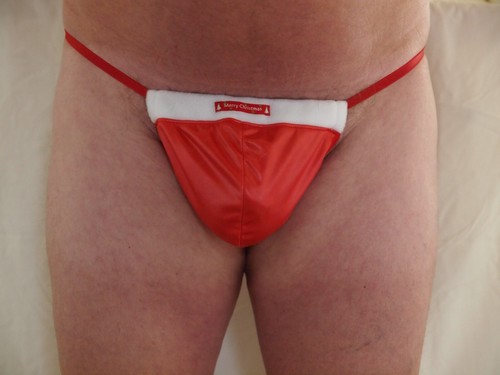 Mens red wet look open - mens, back